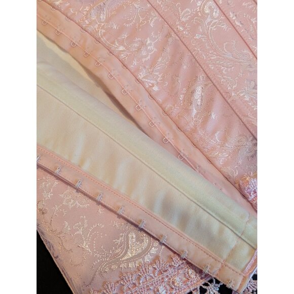 iCollection Pink Jacquard Corset Bustier with Boning Lace Up Back Size 40 - Picture 4 of 11